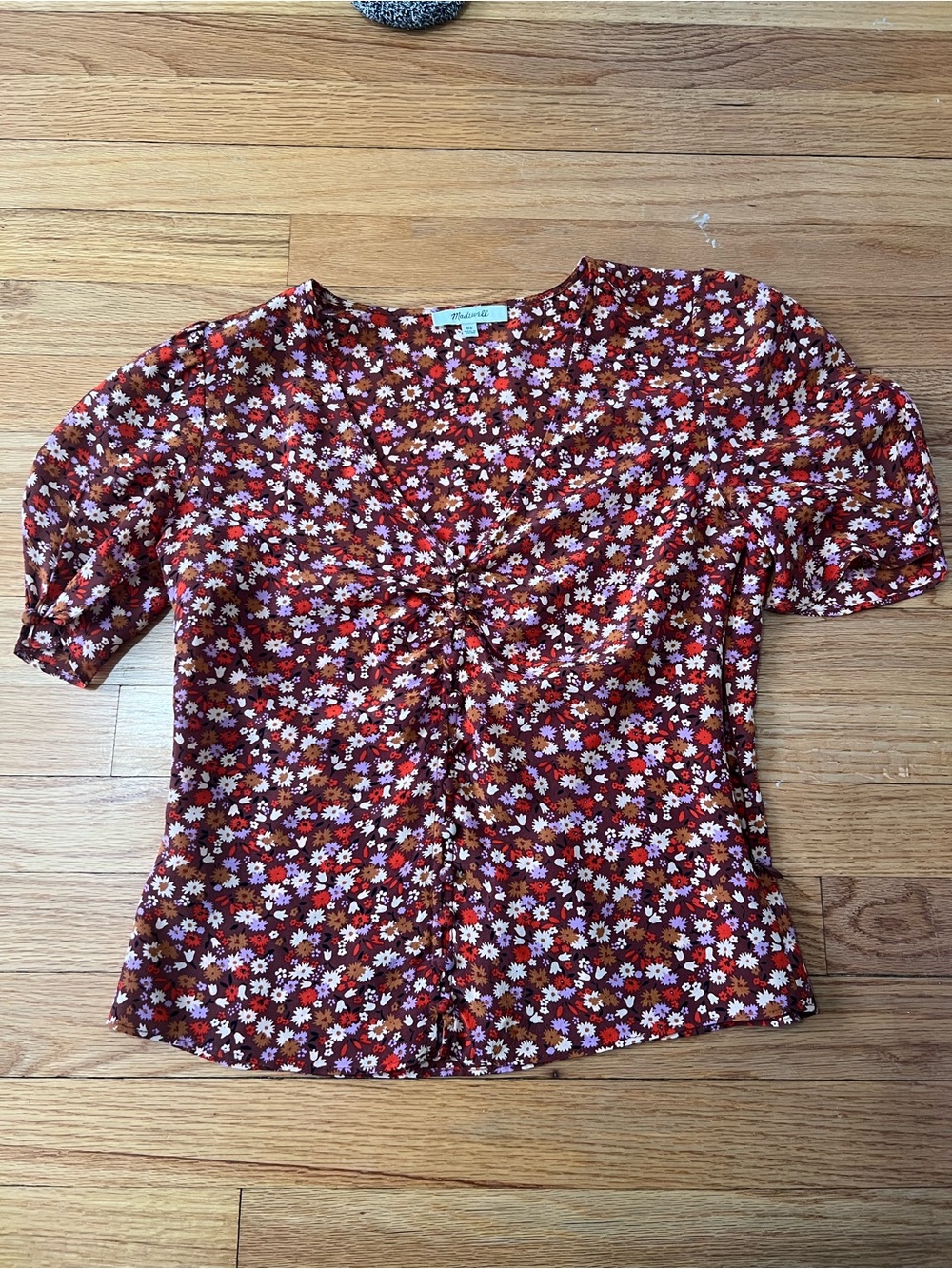 Madewell Rust Floral Knot-Front Blouse